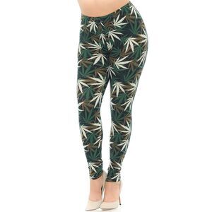 Plus Size Womens Buttery Soft Earthen‎ Marijuana Leggings